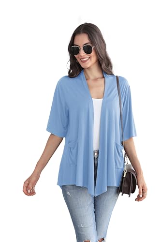 Image of ADANIKI Women 2026 Summer Lightweight Cardigan, Short Sleeve Open Front Casual Trendy Womens Kimono Cover Up with Pocket