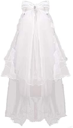 Flower Girls White First Communion Veil,Children's Wedding Hair Accessories with Bow