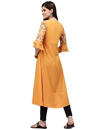 Image of Women's Crepe A-Line Printed Kurti(ALC9111MANGO Mango Medium)