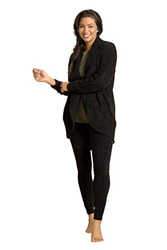 Barefoot Dreams CozyChic Cable Shawl Cardi, Open Front Cardigans, Black, MD