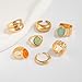 cotwdi Chunky Gold Rings for Women Non Tarnish Gemstone Rings Set Adjustable Thick Statement Ring Stackable Ring for Women Trendy Fashion Gold Jewelry (Style8-Blue Gemstone 7Pcs)
