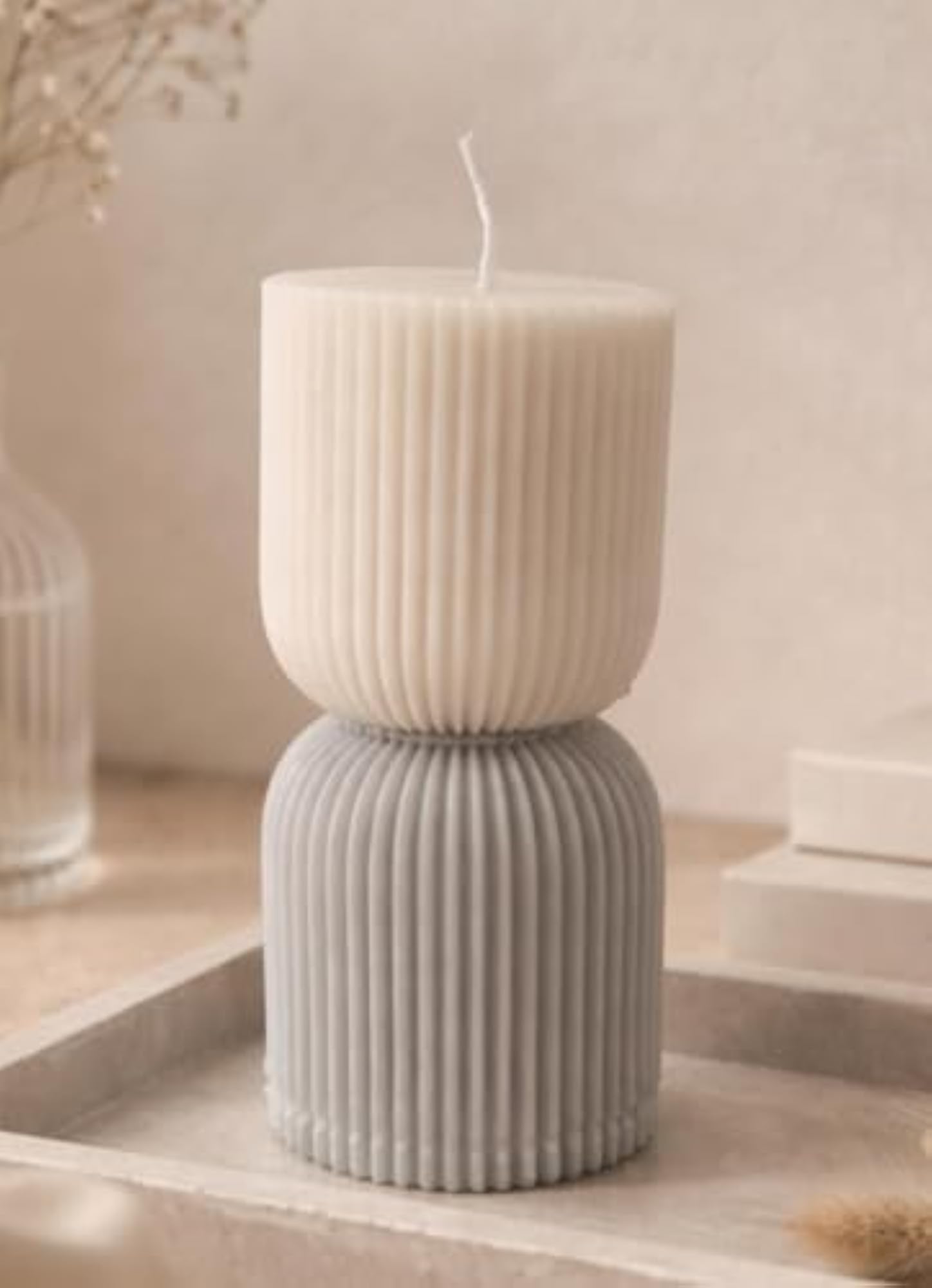 Eterna Timeless Pearl Two-Tone Fluted Pillar Candle