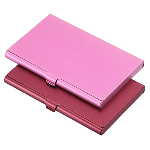 PATIKIL Business Card Holder, 2 Pack Aluminum Metal Card Case Professional Slim Pocket Card Holder for Name Card Credit Card Red, Pink