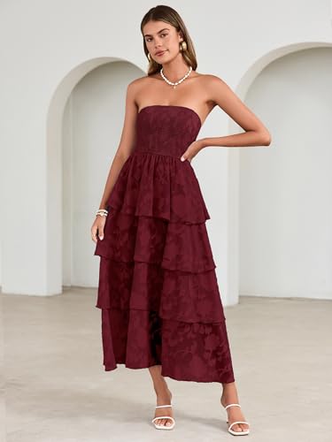 Image of Simplee Womens Summer Strapless Maxi Dress 2026 Boho Floral Off Shoulder Wedding Guest Dresses Tiered Beach Long Sundress