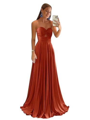 Strapless Long Satin Bridesmaid Dresses for Wedding Prom Party Gown