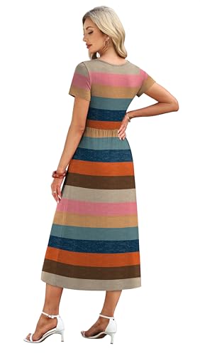 Image of OFEEFAN Summer Dresses for Women Flowy Casual A-Line Midi Dress Beach Vacation Sundresses with Pockets S-2XL
