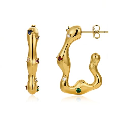 Cicy Bell 18k Gold Plated Earrings for Women Trendy Irregular Waterdrop Melting Liquid Cubic Zirconia Statement Drop Earrings Jewelry Gifts