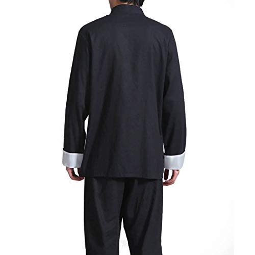 Men's Cotton Linen Kung Fu Suit Chinese Martial Arts Uniform Meditation Suit Roll-Up Sleeve Frog Button Shirt Pants Outfit3