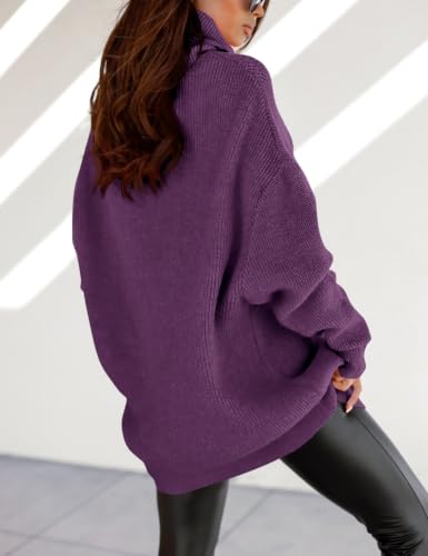 Image of Womens Turtleneck Oversized Sweater Batwing Chunky Pullover Sweater Casual Fall Loose Knit Jumper Top