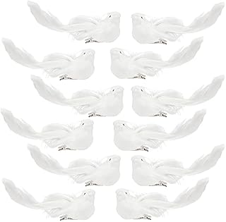 VEYLIN 12pcs Artificial Christmas Dove Birds Clip on Tree Ornaments Artificial Birds White Feather Birds Ornaments DIY Craft