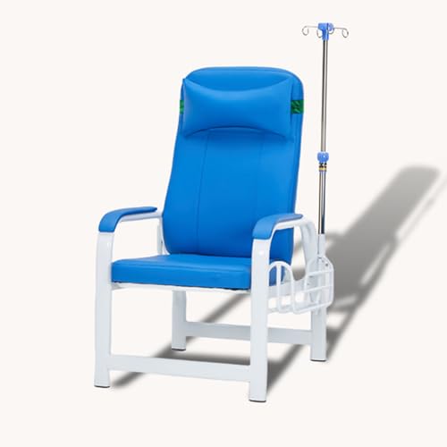 Fotel medyczny z regulowanym leżakiem i drążkiem dożylnym, miękkim wyściełanym siedziskiem i podłokietnikiem dla komfortu w klinikach i domach opieki