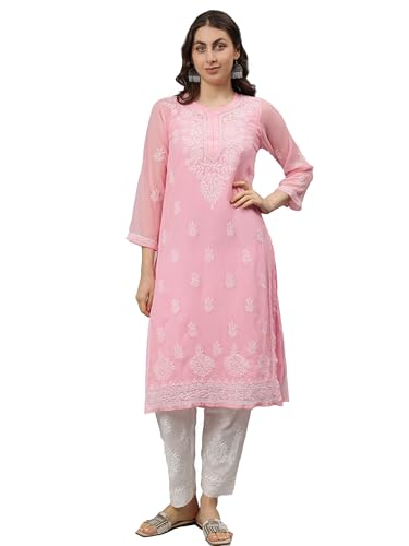 Image of Seva Chikan Hand Embroidered Lucknowi Chikankari Georgette Kurta with Inner Slip SCL4711