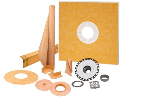 Schluter Kerdi Shower Kit with Shower Tray, Curb, Waterproofing Membrane, Strips & Seals - ABS Plastic, 48" x 48" Tray Size, Center Outlet Position - KSK1220ABSE