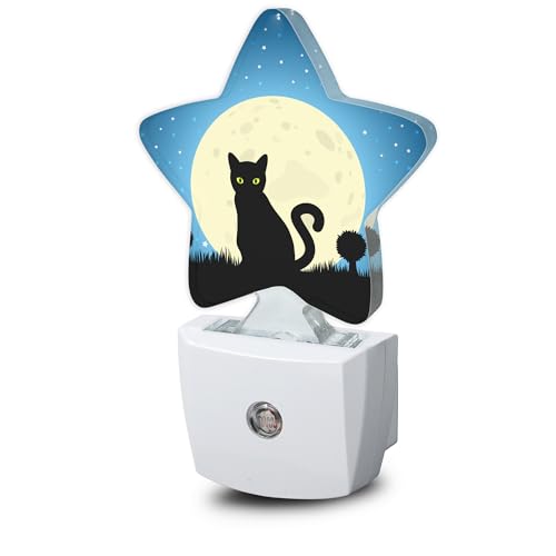 Image of Halloween Black Cat Moon Night Light,Dusk to Dawn Smart Sensor Nightlight for Bedroom Bathroom Kitchen Hallway Stairs Hallway,Plug-in,Energy Efficient Decor Desk Lamp Gifts