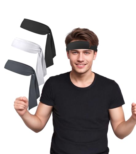 Sport Tie Headbands Tennis Head Tie for Men Women Sports Fans Ninja Soccer Basketball Teams Head Ties Halloween (Black) - Thumbnail 2