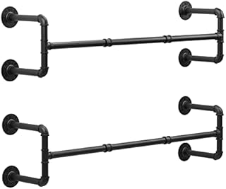 OROPY Industrial Pipe Clothes Rack, Set of 2, 105cm Wall Mounted Detachable Retro Metal Garment Bar Hanging Rail (Four Base)