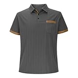Breeze - Polo para hombre, manga corta, ribete en contraste, camisas de golf con bolsillo en el pecho, solapa de botón, solapa, camisetas de verano, ligeras, elásticas, atléticas, para entrenamiento