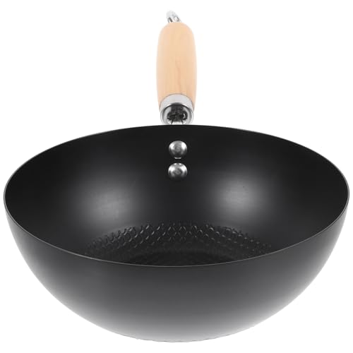 FRCOLOR Sartén Wok Japonés de Hierro sin Recubrimiento 20 Cm para Cocina Doméstica, Wok Pequeño para Estufa de Inducción y Gas, Utensilio de Cocina Versátil Persona