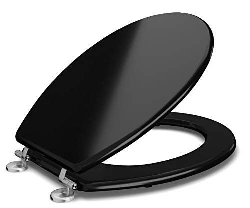 Adshank - Toilet Seat Cover with Non Soft Close hinges | Black effect/finish | Model : AI 2016E 014 PBn | Suitable for 16½" Regular Oval Toilet/Commode pot. (B08Q7V6XZR) Amazon Price History, Amazon Price Tracker
