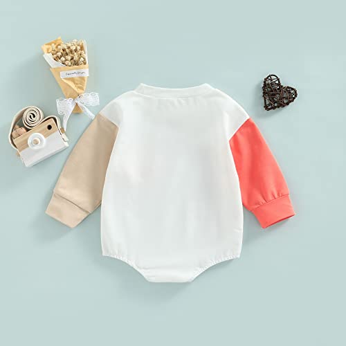 Lamuusaa Baby Girl Boy Crewneck Sweatshirt Romper Long Sleeve Color Block Bodysuit Oversized Sweater Fall Clothes 0-24M (Pocket-Apricot, 6-12 Months) #TOP6