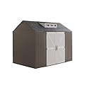 Rubbermaid Extra Large Resin Outdoor Storage Shed With Floor (7 x 10.5 Ft.), Weather Resistant, Brown, Organization for Home/Lawn Mower/Backyard Equipment/Bike Storage/Pool Supplies
