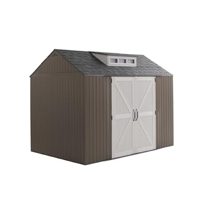 Rubbermaid Extra Large Resin Outdoor Storage Shed With Floor (7 x 10.5 Ft.), Weather Resistant, Brown, Organization for Home/Lawn Mower/Backyard Equipment/Bike Storage/Pool Supplies