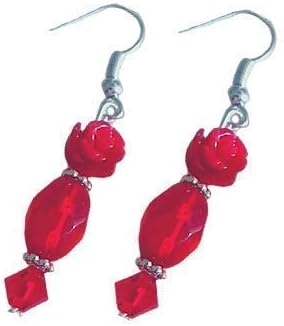 Red Rose Flower Crystal Earrings - Valentine's Day Red Jewelry Christmas Birthday Gift Jewelry - Handmade Dangle Earrings - Image 4