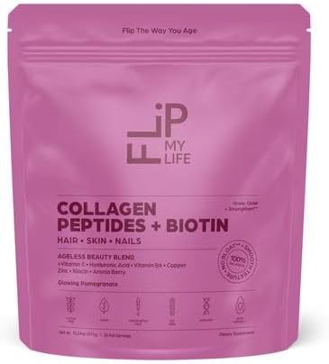 Flip My Life Collagen Peptides + Biotin, Hyaluronic Acid & Vitamin C - For Hair, Skin, Nails - Gut Health/Joint Support - Ageless Beauty Blend Supplement Powder for Men/Women - 9g Protein—26 Servings - Image 4