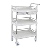ZZRS Labor-Rollwägen Weiß 3 Ebenen ABS Service-Wagen mit 2 Schubladen, Beauty-Salon-Werkzeug Mehrzweckwagen auf Rädern, Werkstoff Transportmittel Gebrauchswagen mit Mute Universal-Rad, for Schönheitss