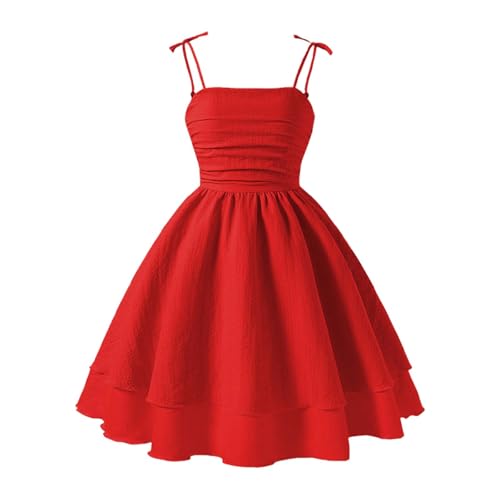 Generisch Trägerkleid Teenager Mädchen 164 Sommerkleid Rot Ärmellos Kleider Für Hochzeitsgäste Spaghettiträger Kleid Mit Schleifen Freizeitkleid...