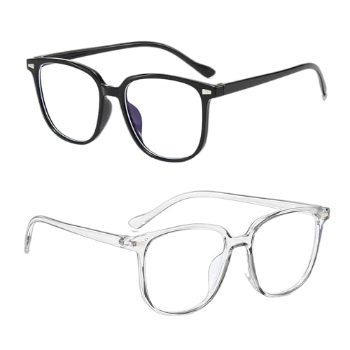Cyberwork 2 Pezzi Occhiali anti Luce Blu Uomo Donna, Leggeri e Confortevoli, Anti Affaticamento, Ideali per Gaming, PC, Lavoro al Computer, Studio e Lettura, Non Graduati +0,00 (Grigio e Nero)