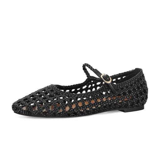 MICIFA Woven Mesh Ballet Flats for Women Round Toe Mary Jane Flats Buckle Strap Ballerina Flats Comfortable Dress Casual Flat Shoes