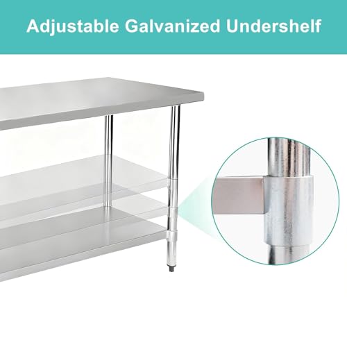 Image of COOLCHEF Stainless Steel Work Table 18 x 24 Inch, NSF Commercial Prep Table with Undershelf, Heavy Duty Food Prep Workstation