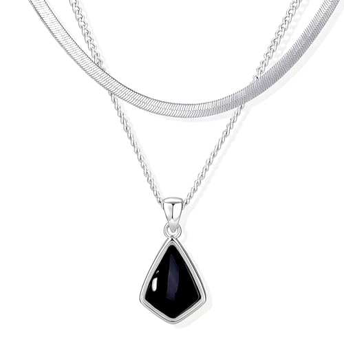 Milan Chiva Black Agate Pendant Necklaces for Women 14K Silver ...
