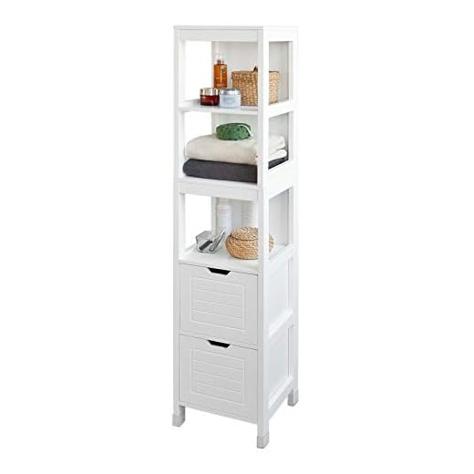 SoBuy Mueble Columna de Baño, Armario para Baño Alto,Estanterías de Baño-2 Puertas y 1 Cajón,FRG126-W,ES (Blanco)