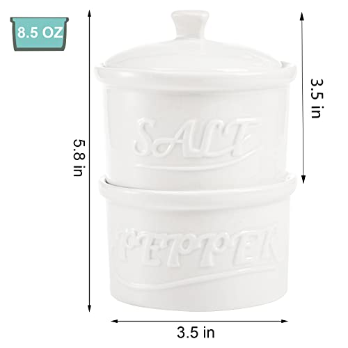 Hacaroa Set of 2 Ceramic Salt and Pepper Cellar with Lid and Spoon, 8.5 Oz Stackable Salt and Pepper Bowls - Image 2