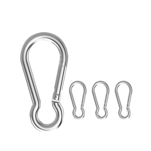 4Pcs Snap Hooks, 304 Stainless Steel Spring Snap Hook Carabiner, 40mm Quick Link Carabiner Clips for Camping, Fishing, Hiking, Traveling, Backpack, Dog Leash, Keychain