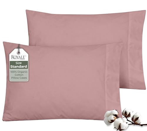 Image of ROYALE LINENS 100% Organic Cotton Percale Pillowcases Set of 2 - Standard Size Percale Pillowcase - Standard Set of 2 Pillow Cover - Breathable, Cool & Crisp Pink Pillow Cases (20 inchx26 inch, Pink)