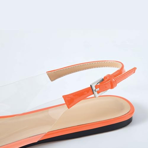 Wrynthevia VogueVent Women's Fashion Pointed Toe Heart Transparent PVC Slingback Flat Shoes Comfort Slip On Cap Toe Clear Ballet Flats Work Wedding Dress Flat Shoes for Women Orange Size 8.54