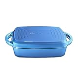 2 in 1 Enameled Cast Iron 11 Inch Square Casserole Baking Pan With Griddle Lid 2 in 1 Multi Baker Dish, Blue Whale
