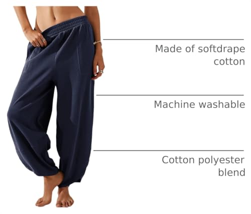 Image of Himosyber Women Cotton Pants Wide Leg Pants Casual Loose Baggy Elastic Waist Beach Palazzo Harem Pants