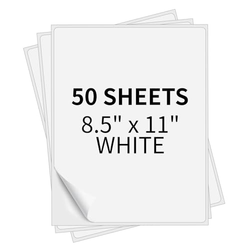Image of Full Sheet Labels 8.5 inch x 11 inch Sticker Paper Matte White, Large Shipping Label Paper for Inkjet Laser Printer, 50 Counts