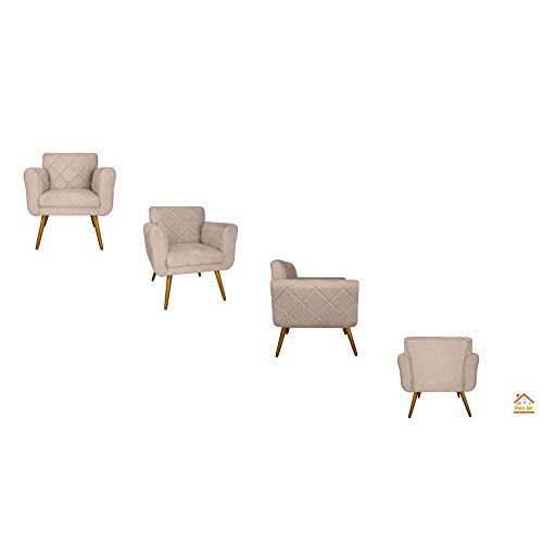 Kit 02 Poltronas Decorativa Sala Recepção Em Tressê Isabella Suede Bege- DL DECOR