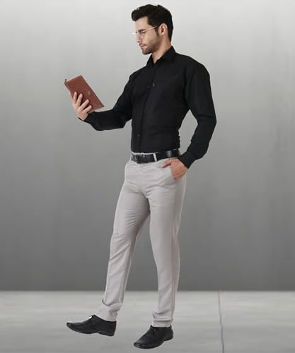 Image of MALENO Men's Slub Effect Solid Trouser | Classic Slim Fit Formal Trousers for Men | Slim Fit Trousers for Men