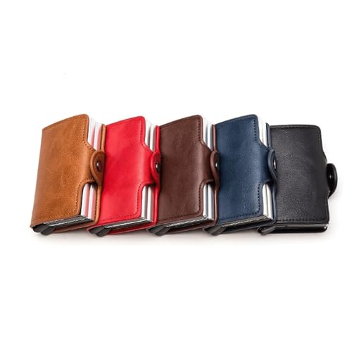 men's wallet Men's Double Box Card Holder Wallet Anti-Theft PU Leather Travel Money Case(Gray)3