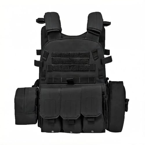 TOLLION Kids Tactical Vest Adjustable Airsoft Paintball Vest Boys Girls Outdoor Games Vest Army Costume Combat Vest 4-12 Years (Black B)