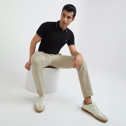 Image of Raymond Men's Modern Fit Solid Pattern Pure Cotton Polo Neck Half Sleeve Casual T-Shirt