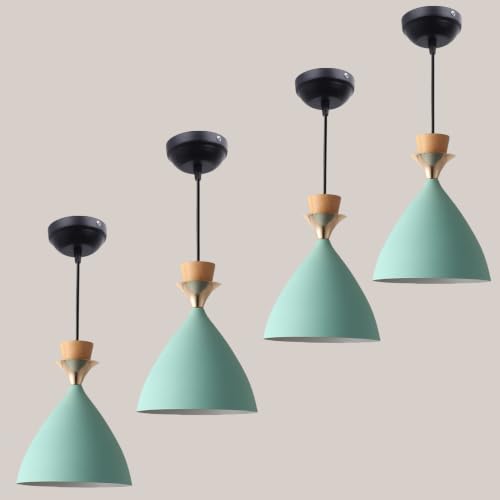 Image of Modern Aqua Blue Dome Hanging Pendant Light for Ceiling, Aluminium, Antique Decor, E-27 Holder, Bulb not Included, Pack of 4