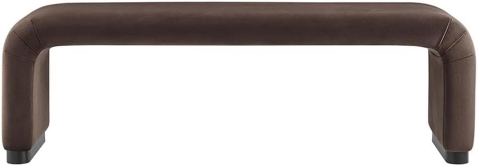 BOWERY HILL 60" Waterfall Long Bench, Performance Velvet Upholstery, Black Chocolate Brown, Dense Foam Padding, Metal Base with Adjustable Foot Caps, Stylish Living Room or Entryway Seating