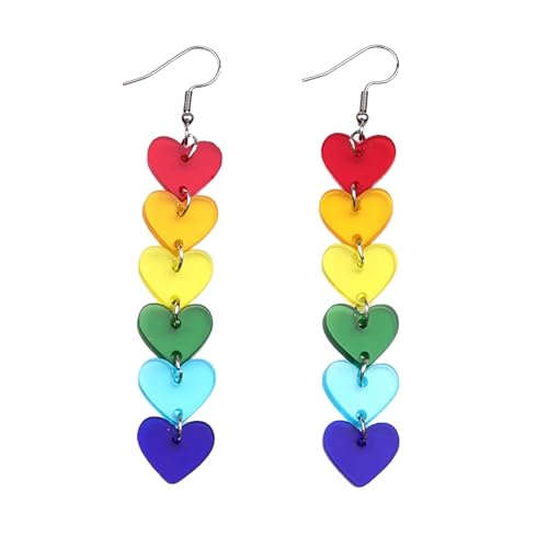 2025 Pride Month Rainbow LGBT Pride Earrings for Gay Lesbian Bisexual Lightweight Acrylic Heart Love LGBTQ Dangle Earrings Jewelry Accessories